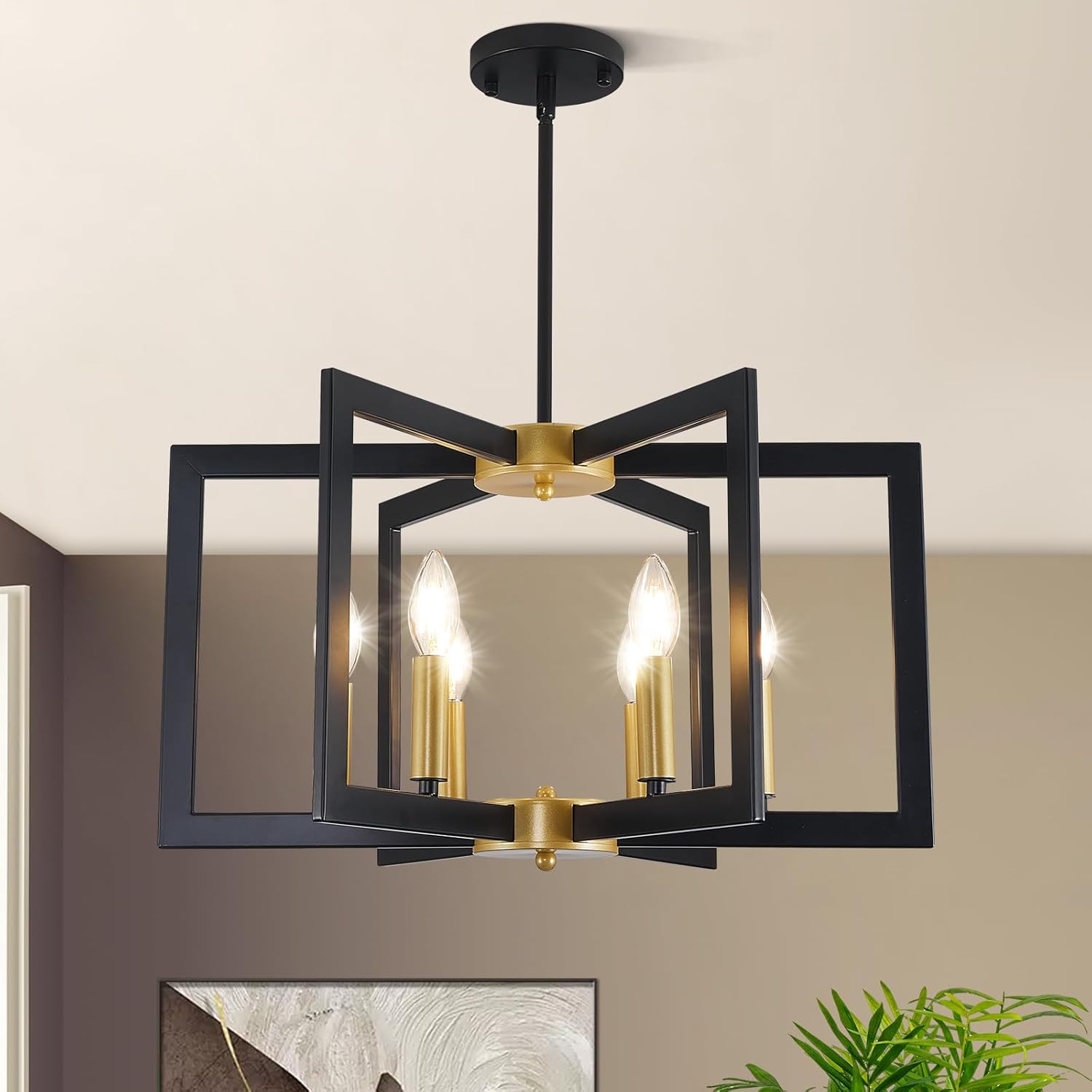 6-Light Black Geometric Farmhouse Chandelier for Dining Room