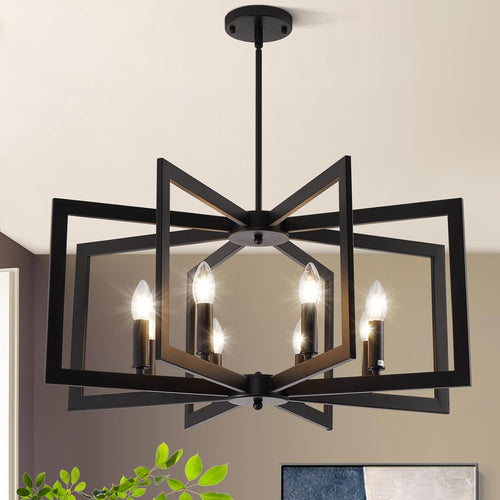 6-Light Black Geometric Farmhouse Chandelier for Dining Room