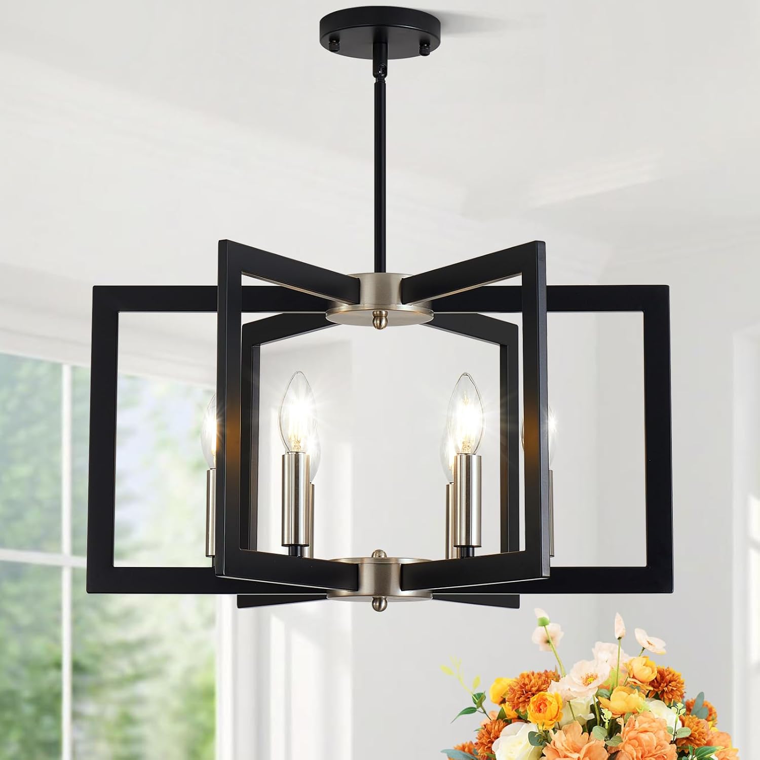 6-Light Black Geometric Farmhouse Chandelier for Dining Room