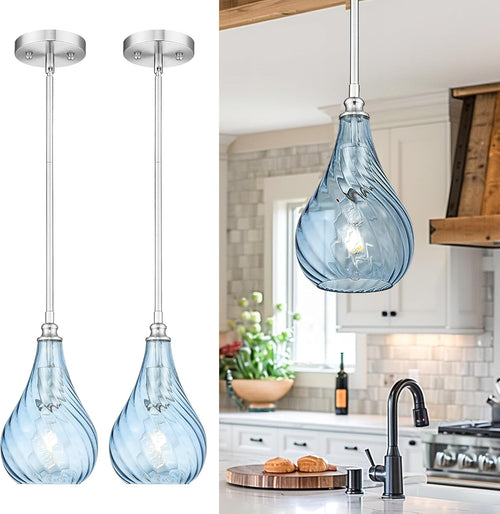 2-Pack Brushed Nickel Glass Pendant Lights for Kitchen Island