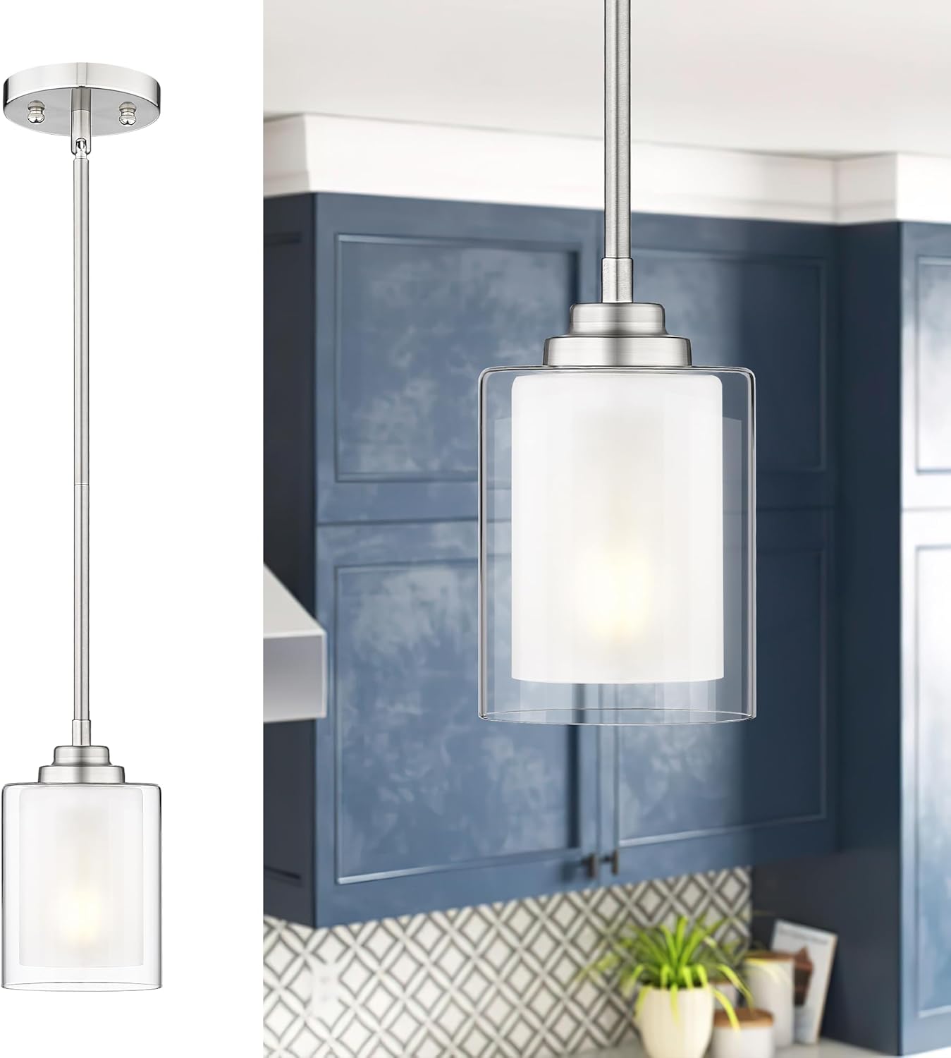 2-Pack Matte Black Farmhouse Pendant Lights for Kitchen Island