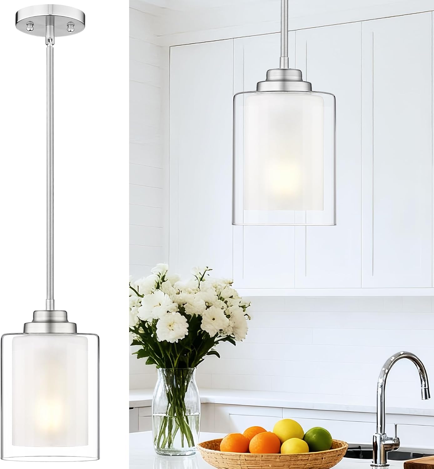 2-Pack Matte Black Farmhouse Pendant Lights for Kitchen Island