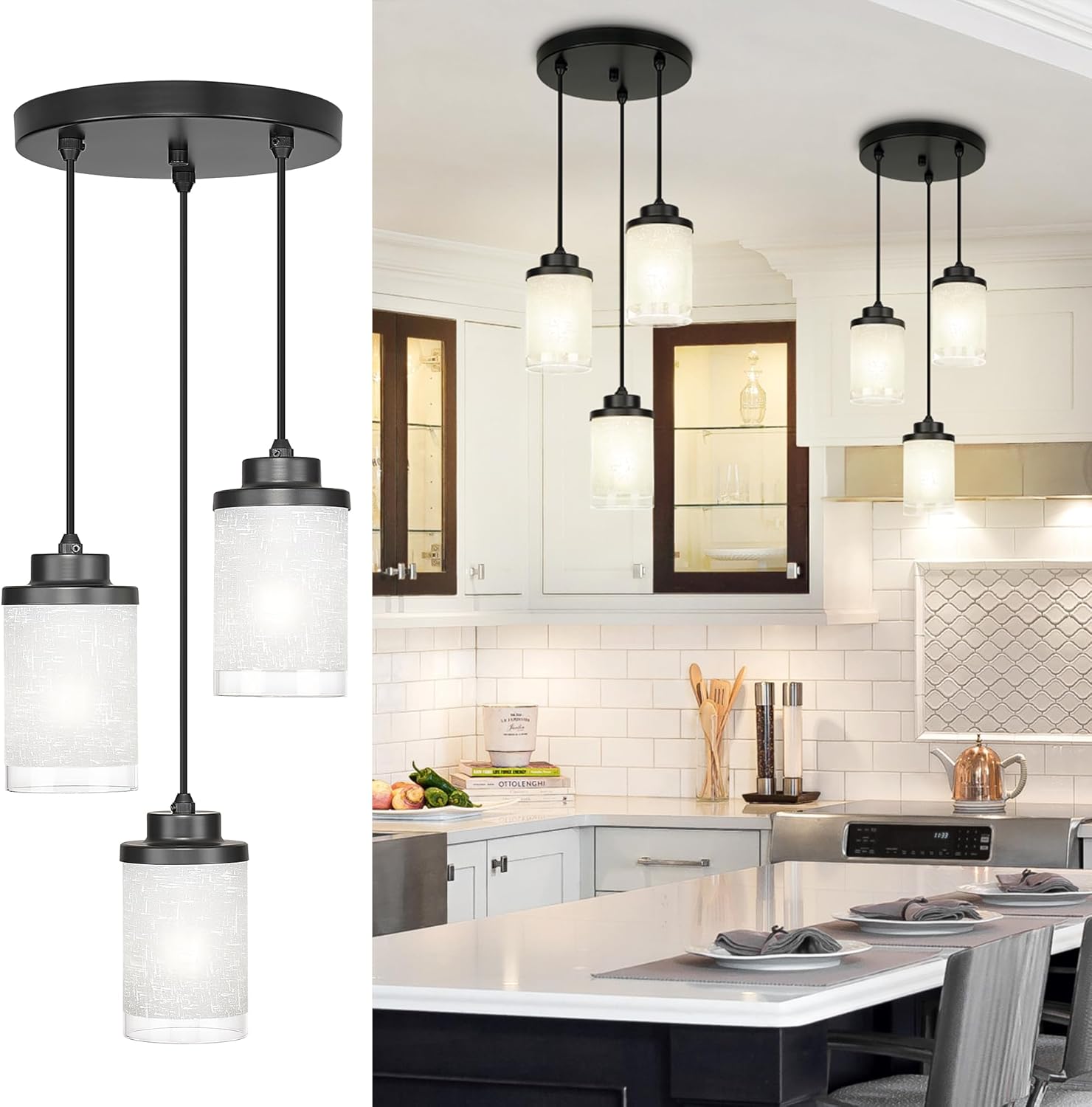 2-Pack Matte Black Farmhouse Pendant Lights for Kitchen Island