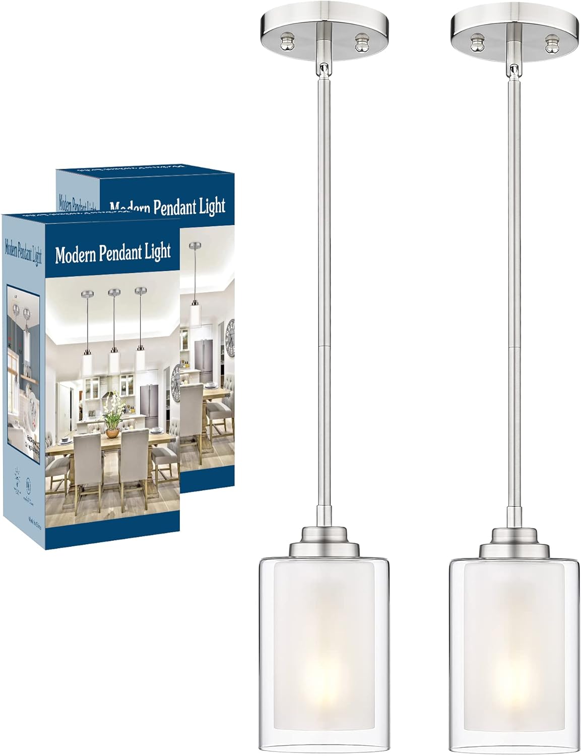 2-Pack Matte Black Farmhouse Pendant Lights for Kitchen Island