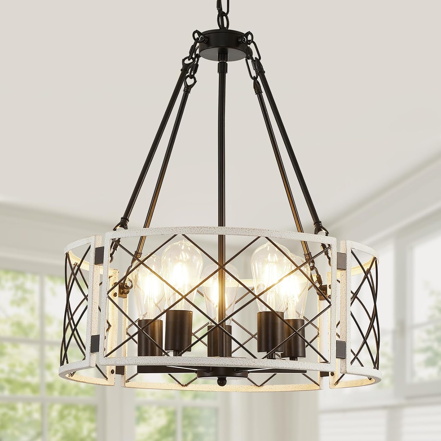 6-Light Black Geometric Farmhouse Chandelier for Dining Room