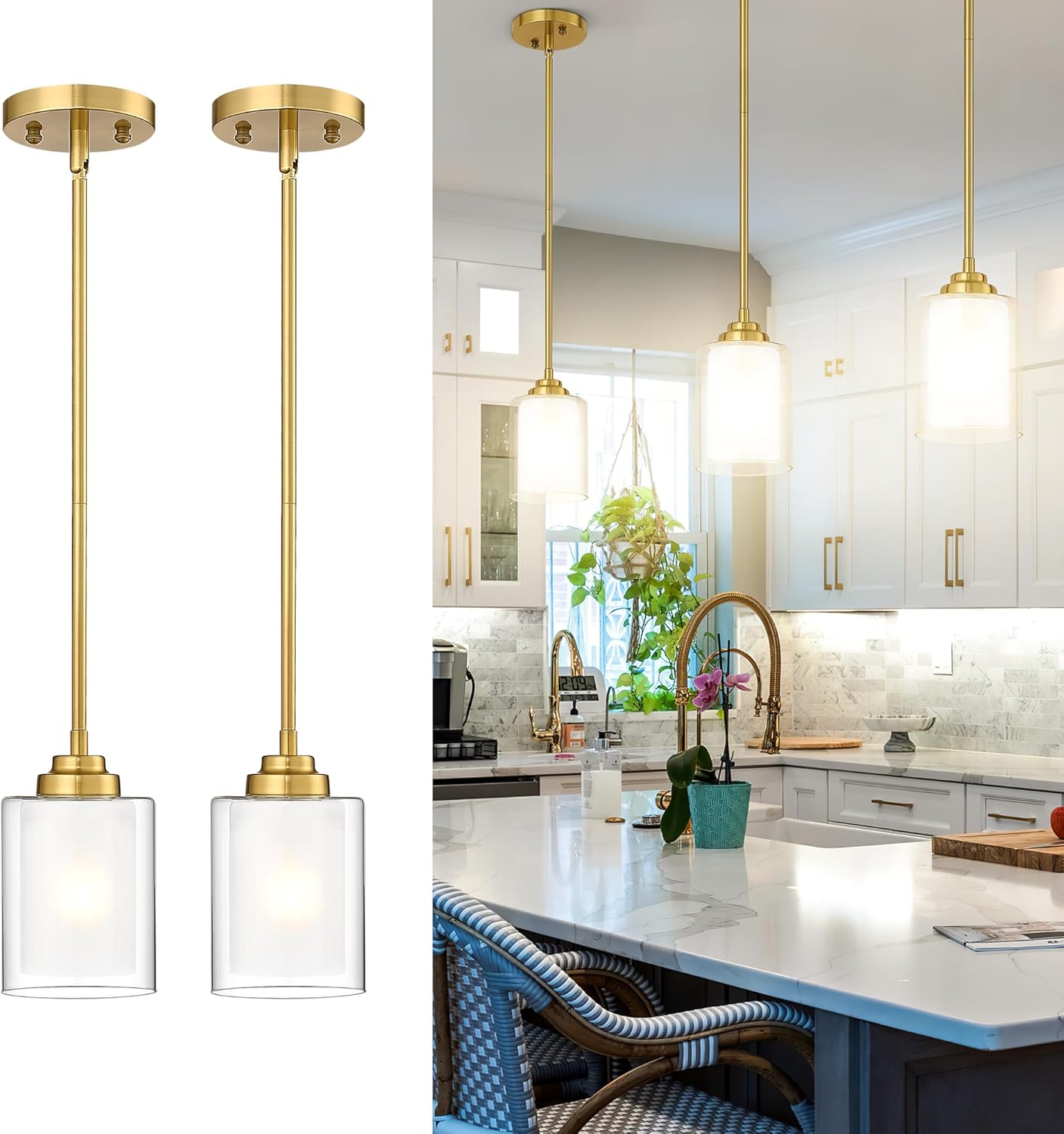 2-Pack Matte Black Farmhouse Pendant Lights for Kitchen Island