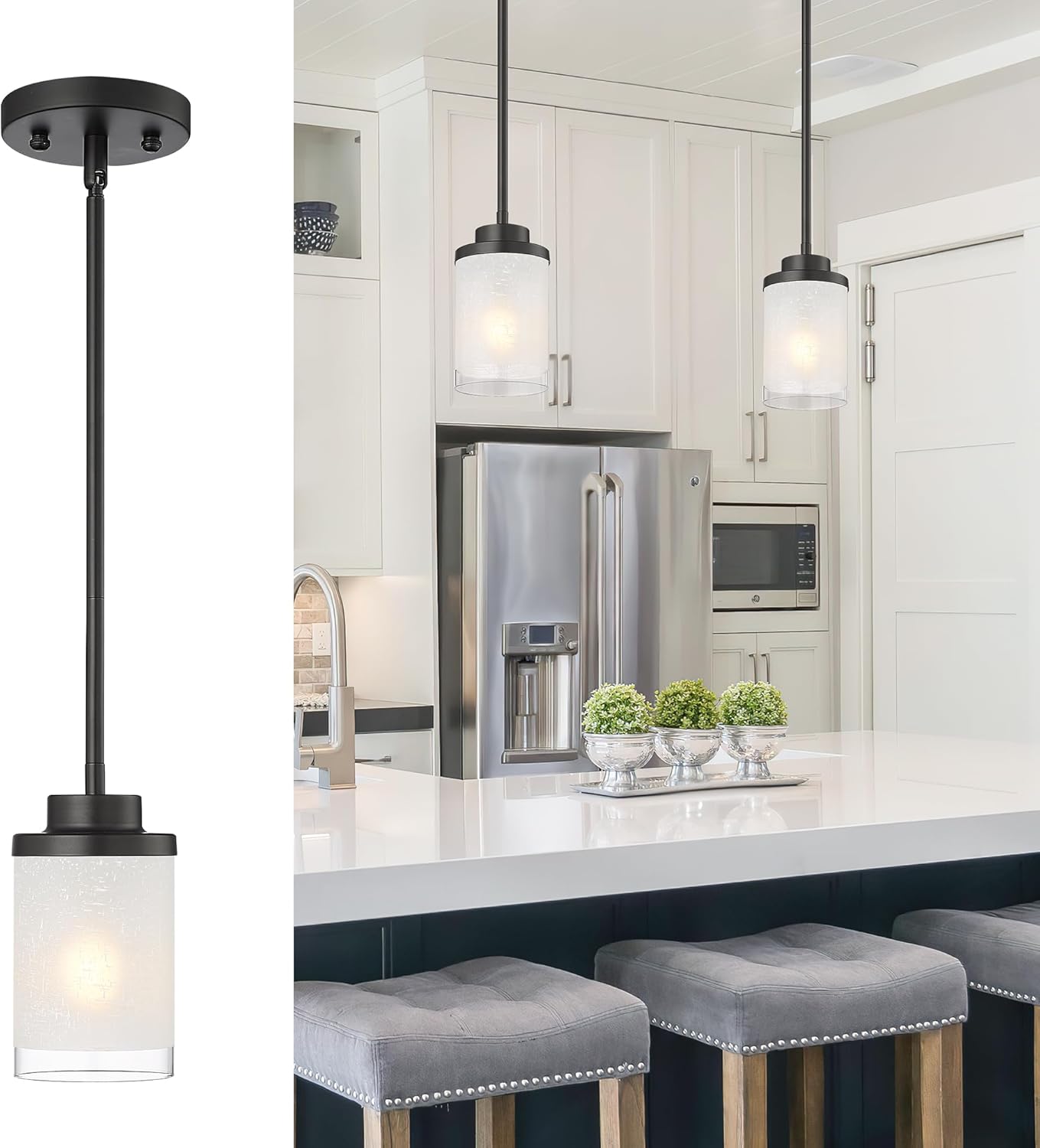 2-Pack Matte Black Farmhouse Pendant Lights for Kitchen Island