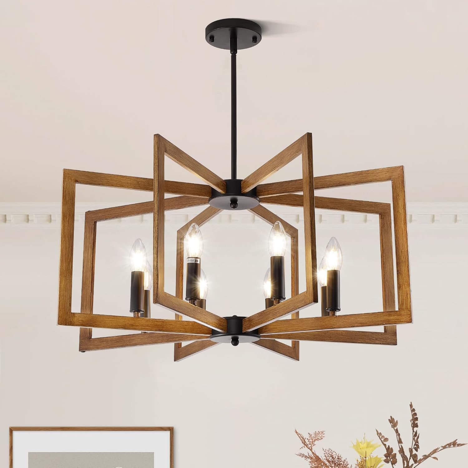 6-Light Black Geometric Farmhouse Chandelier for Dining Room