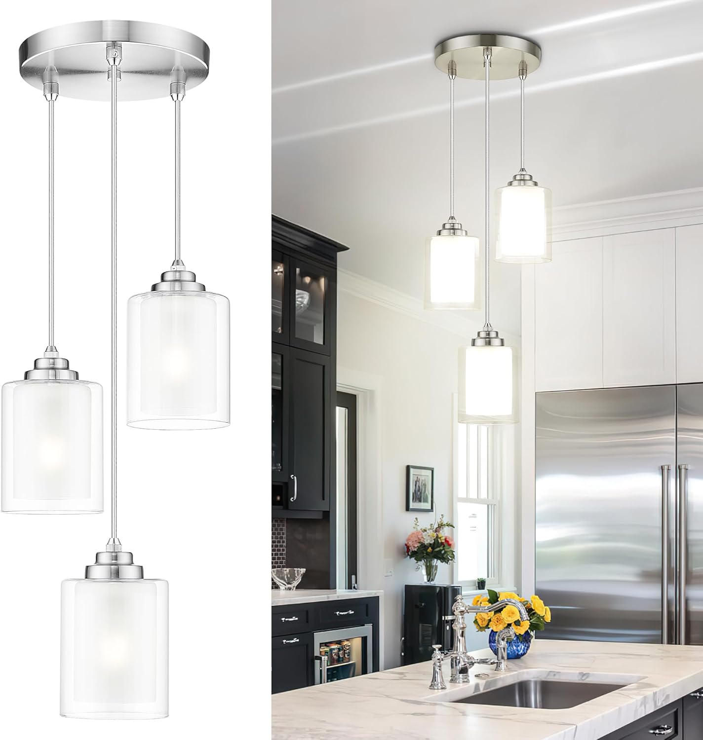 2-Pack Matte Black Farmhouse Pendant Lights for Kitchen Island