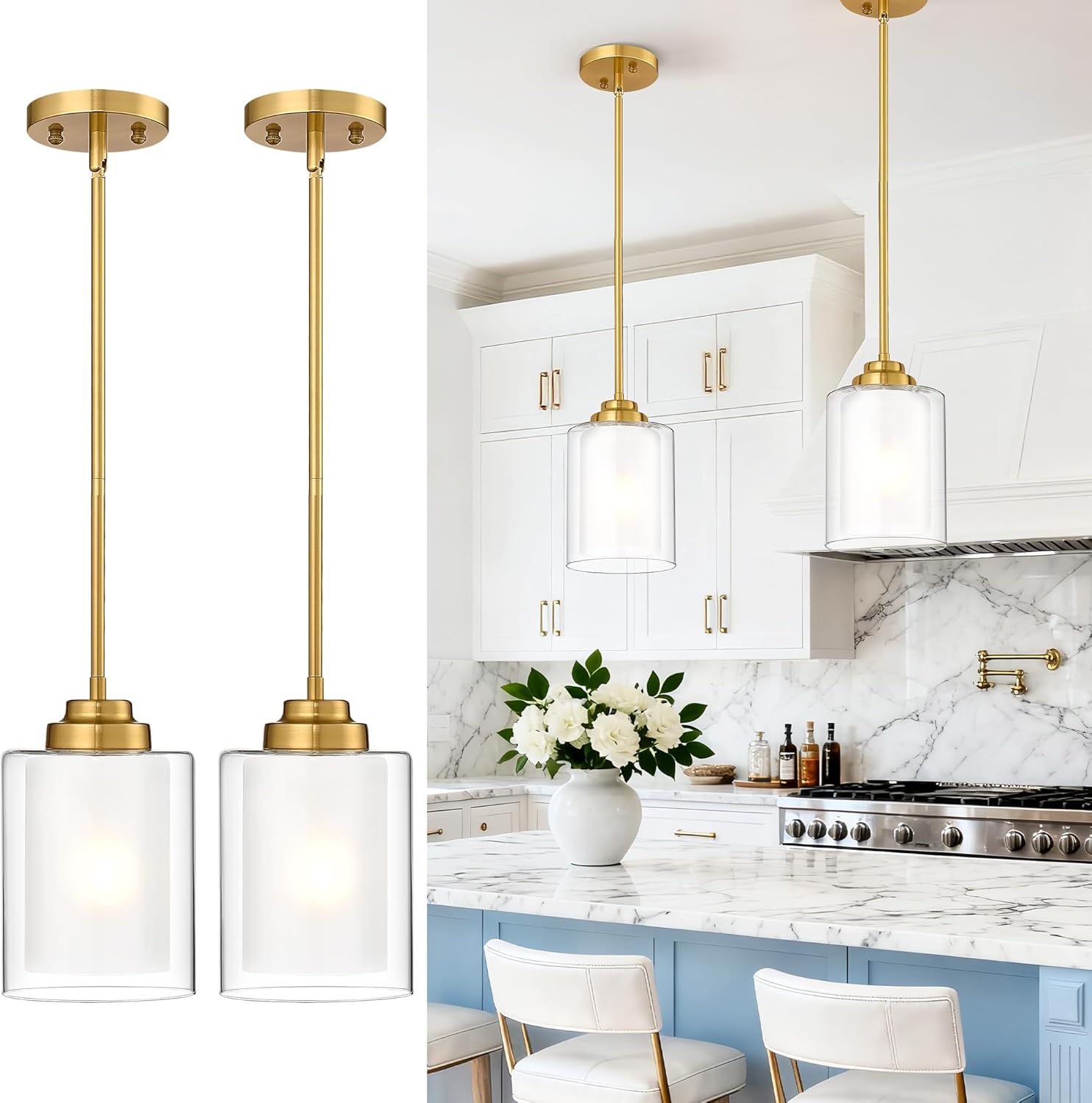 2-Pack Matte Black Farmhouse Pendant Lights for Kitchen Island