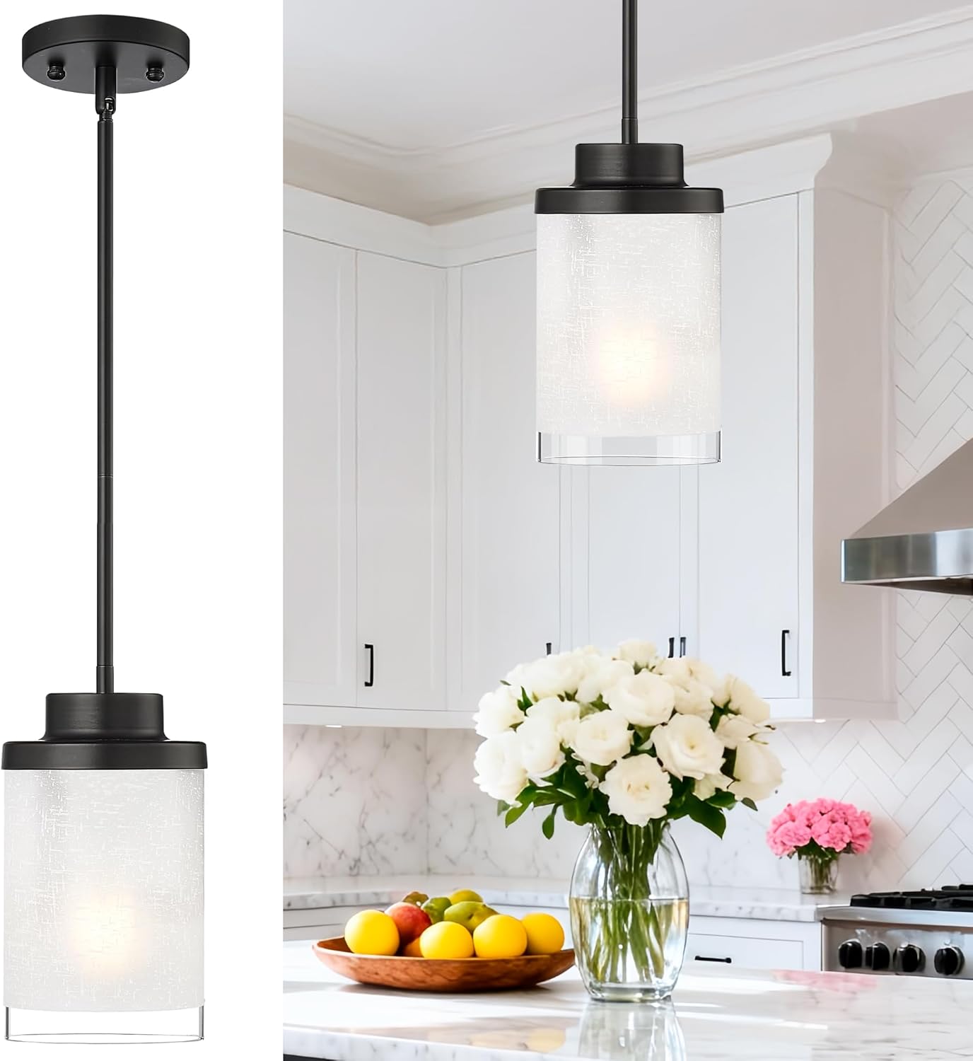 2-Pack Matte Black Farmhouse Pendant Lights for Kitchen Island