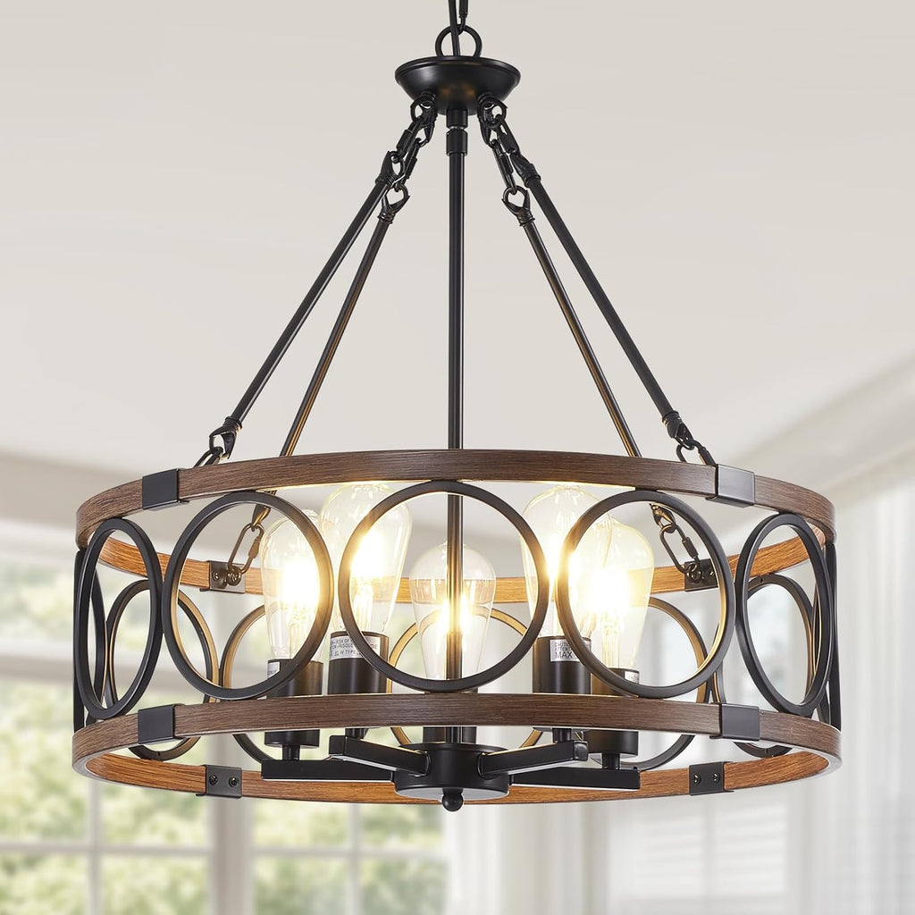 6-Light Black Geometric Farmhouse Chandelier for Dining Room