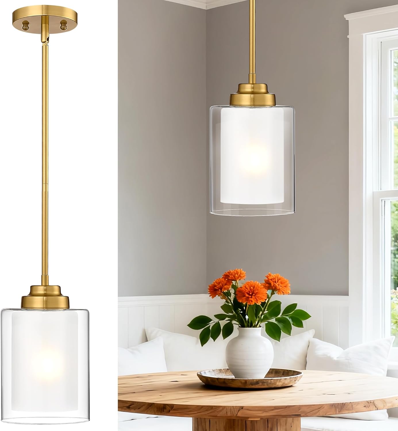 2-Pack Matte Black Farmhouse Pendant Lights for Kitchen Island