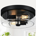 Black 2-Light Flush Mount Ceiling Light with Seeded Glass