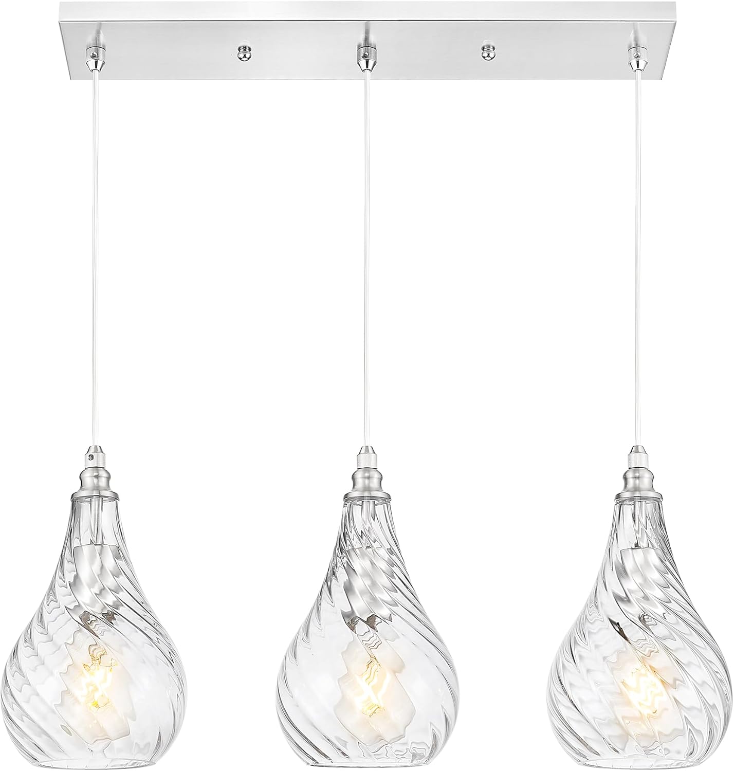 2-Pack Brushed Nickel Glass Pendant Lights for Kitchen Island