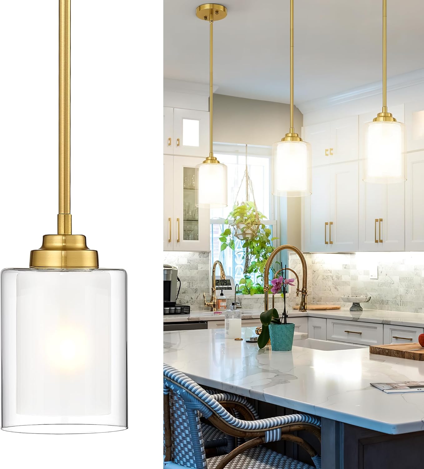 2-Pack Matte Black Farmhouse Pendant Lights for Kitchen Island