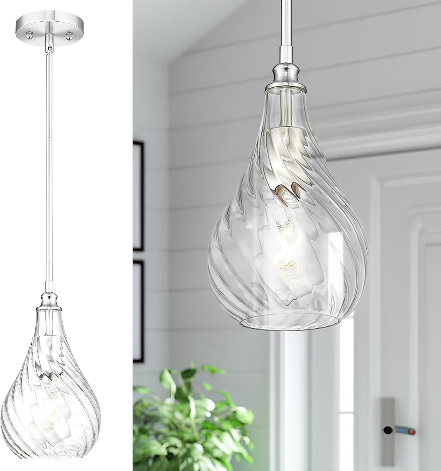 2-Pack Brushed Nickel Glass Pendant Lights for Kitchen Island