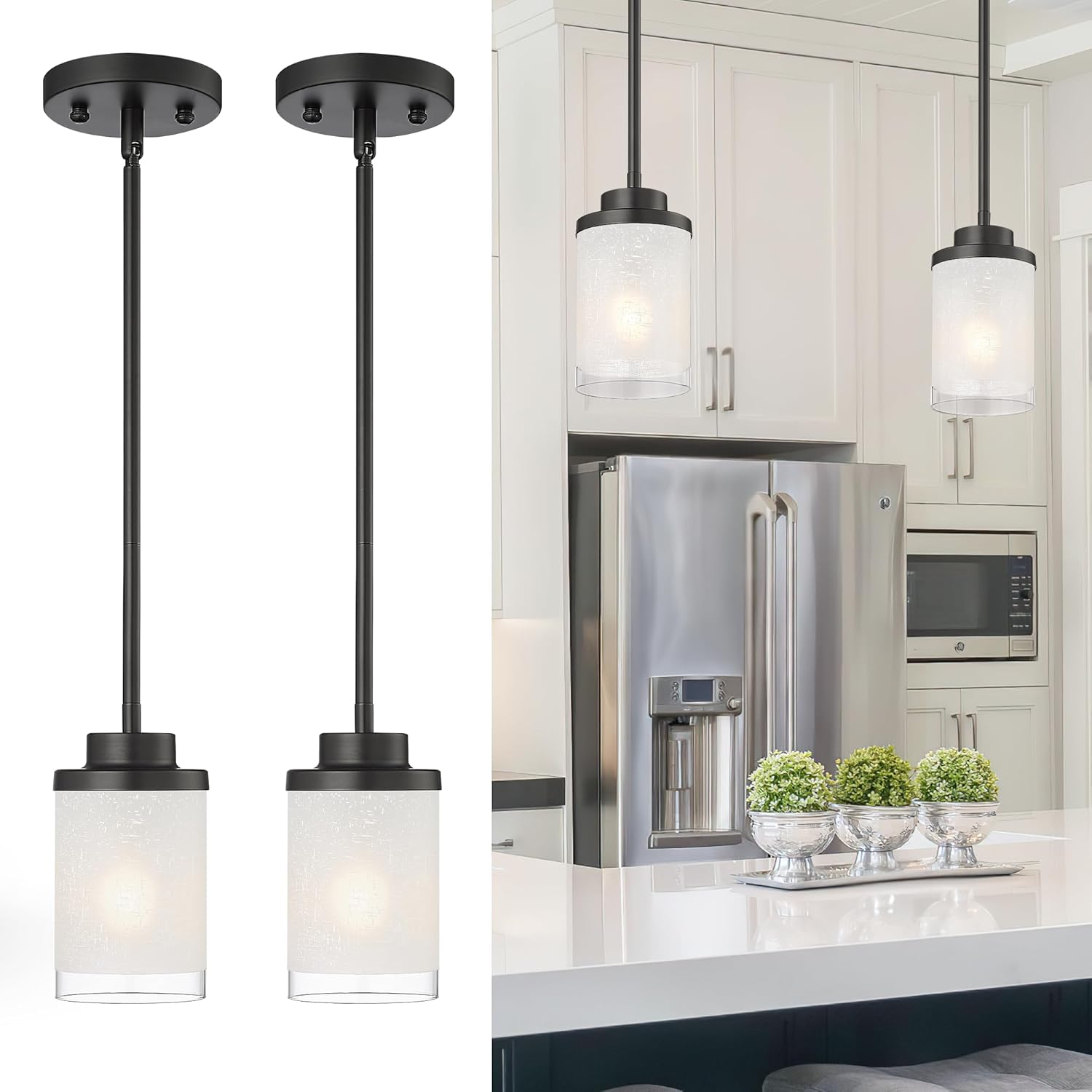 2-Pack Matte Black Farmhouse Pendant Lights for Kitchen Island