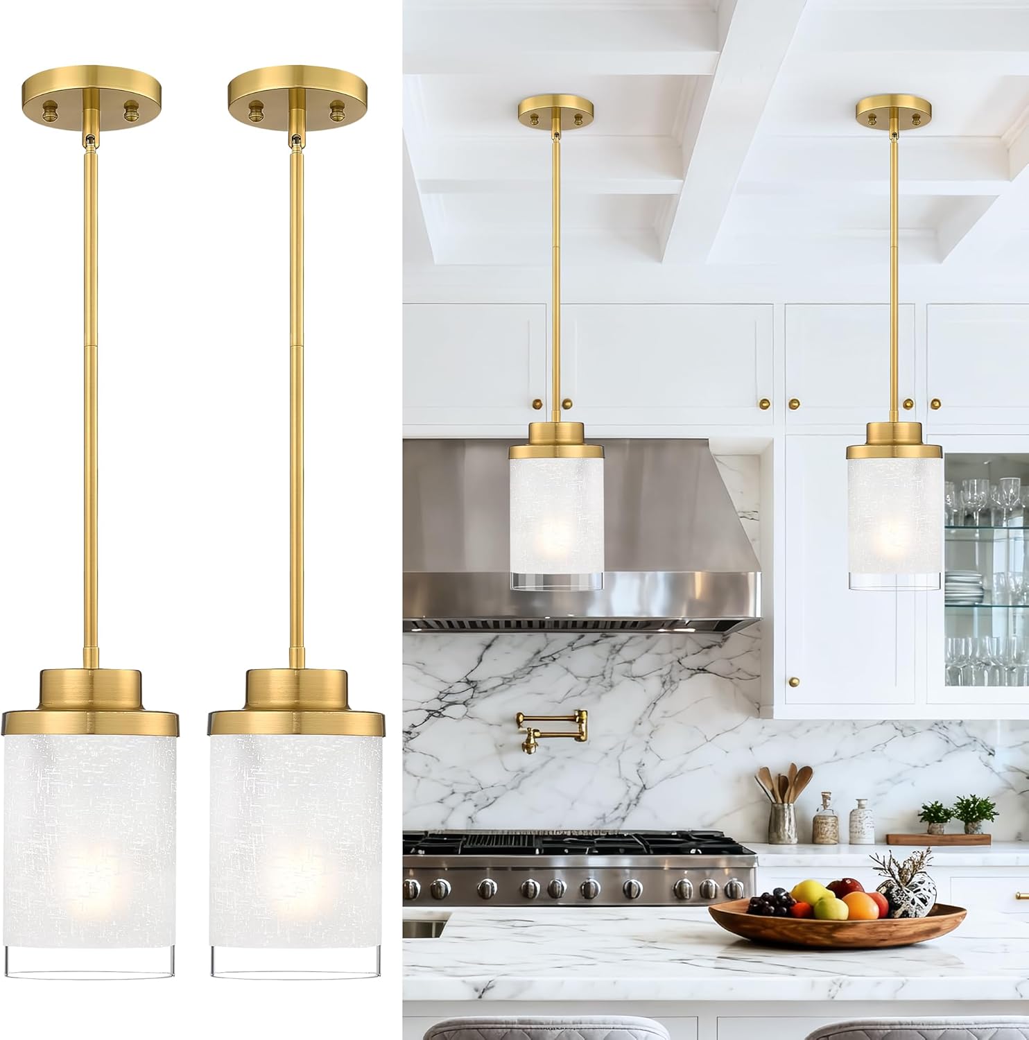 2-Pack Matte Black Farmhouse Pendant Lights for Kitchen Island