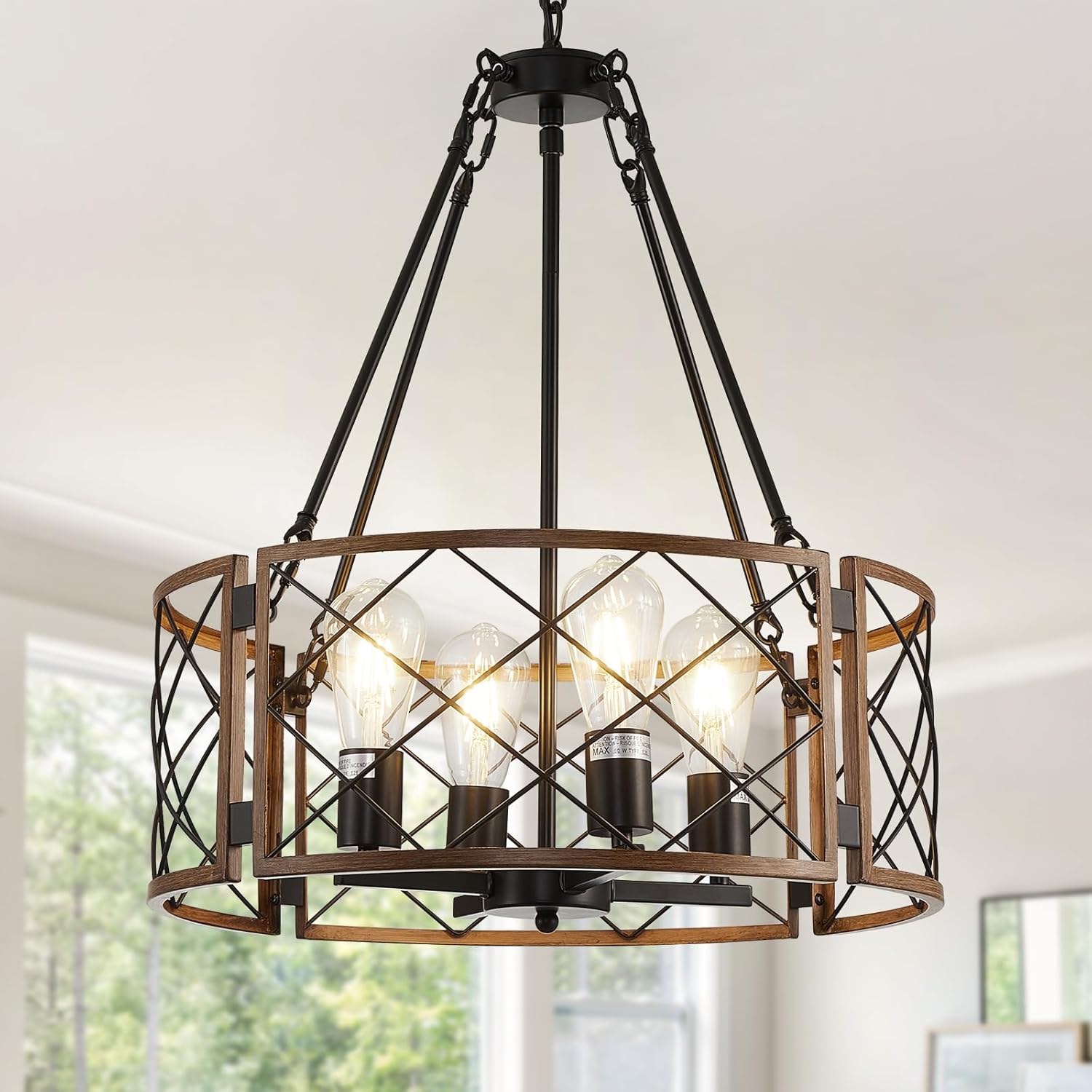 6-Light Black Geometric Farmhouse Chandelier for Dining Room