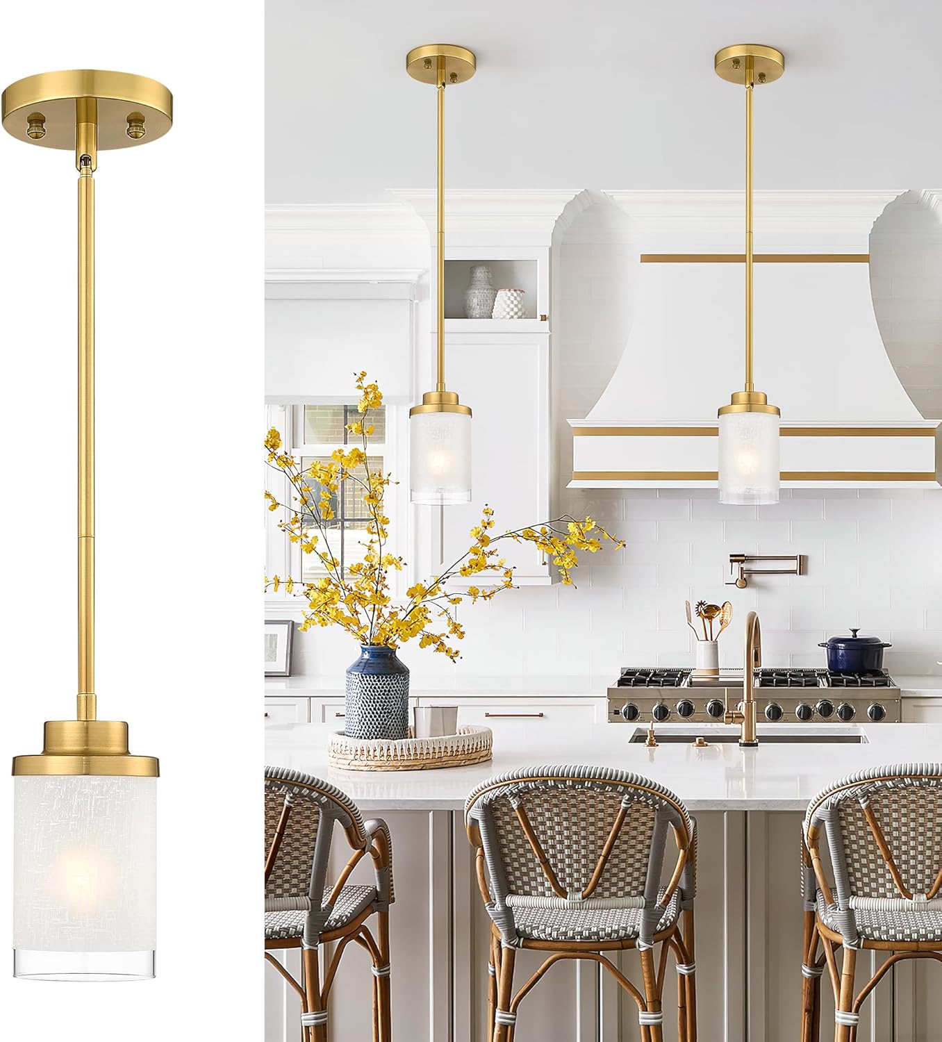 2-Pack Matte Black Farmhouse Pendant Lights for Kitchen Island