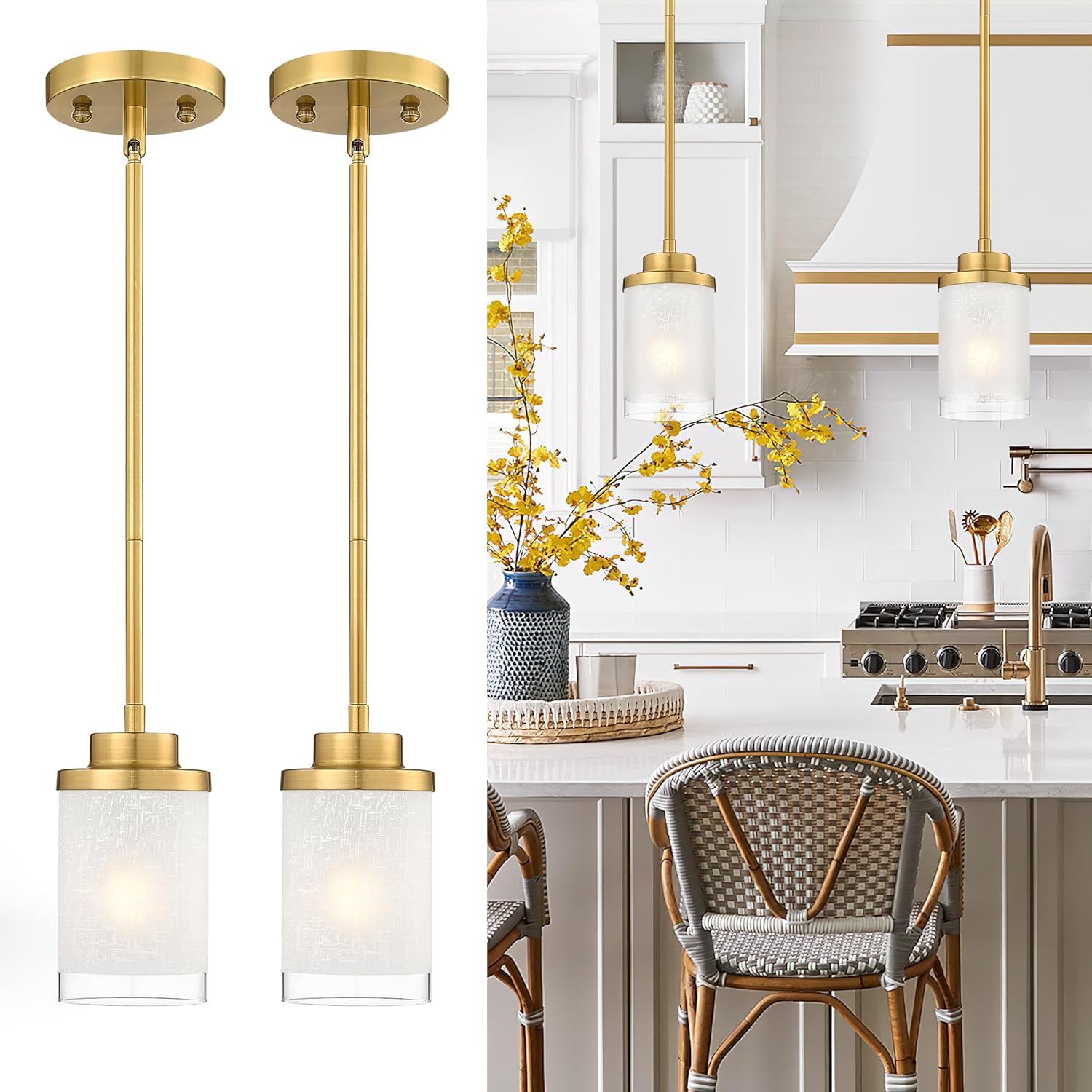 2-Pack Matte Black Farmhouse Pendant Lights for Kitchen Island