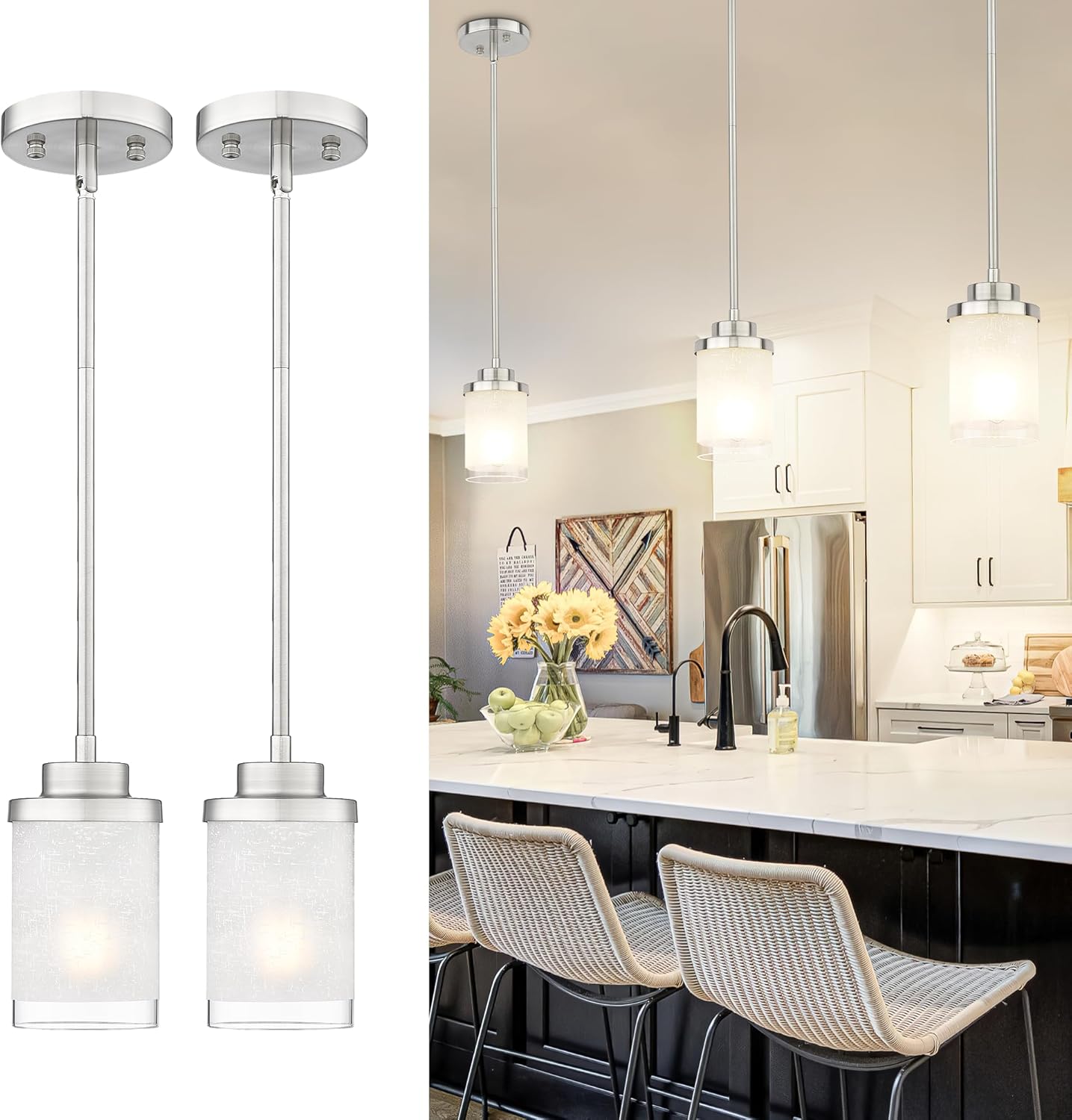 2-Pack Matte Black Farmhouse Pendant Lights for Kitchen Island