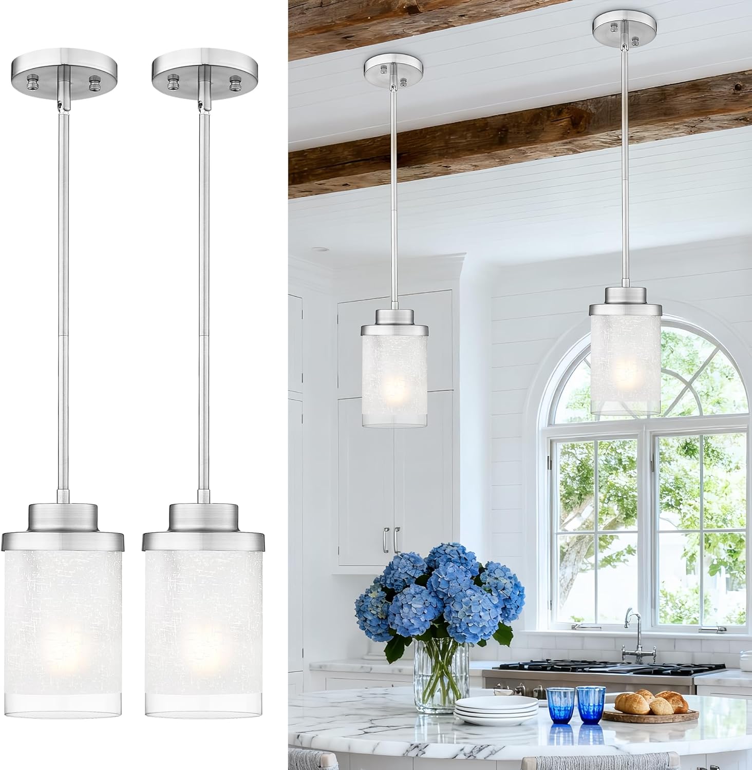 2-Pack Matte Black Farmhouse Pendant Lights for Kitchen Island